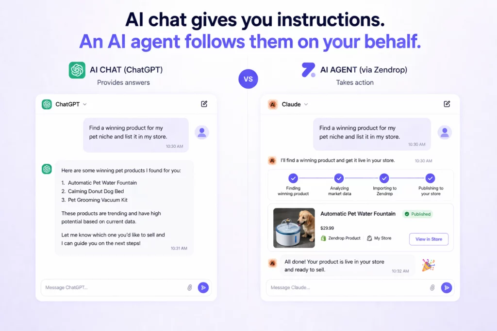 ai agent for dropshipping example vs chatbot