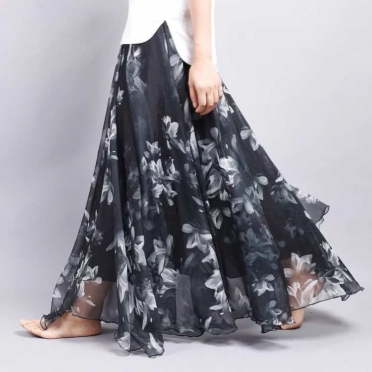 Chiffon Floral Midi Skirt for Women